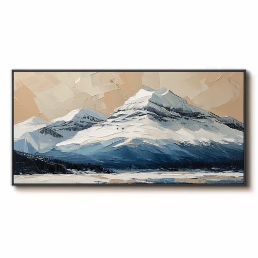 Chaîne de montagnes enneigée dans un style abstrait