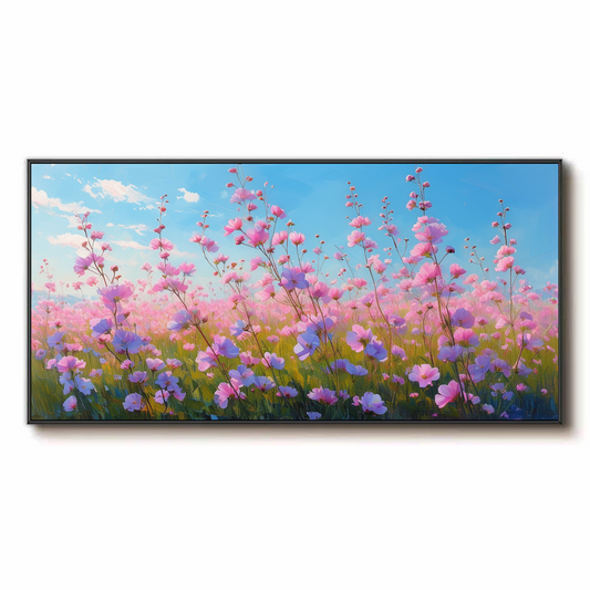 Champ de fleurs en fleurs sous un ciel bleu