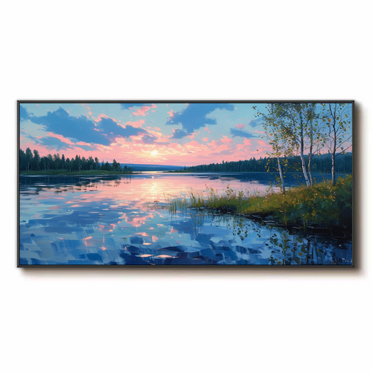 Lac serein au coucher du soleil