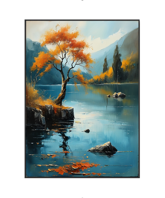 تأملات الخريف على ضفاف البحيرة: سيمفونية من الألوان والهدوء