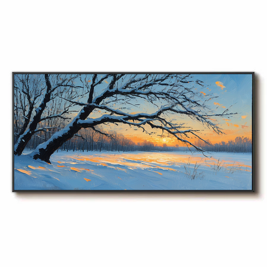 Paysage enneigé au coucher du soleil