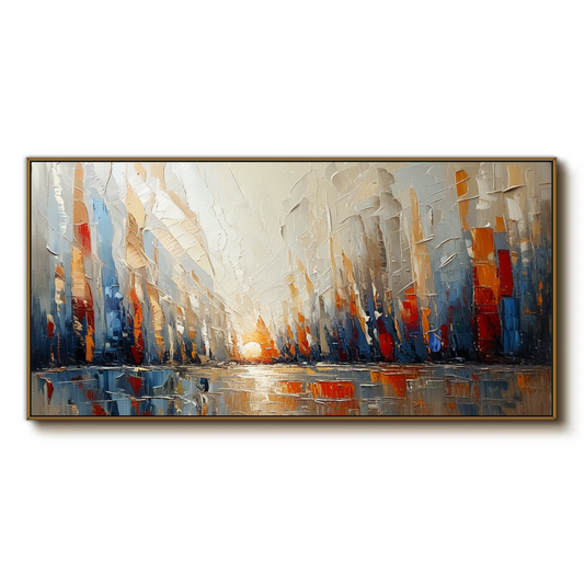 منظر المدينة المجرد عند غروب الشمس