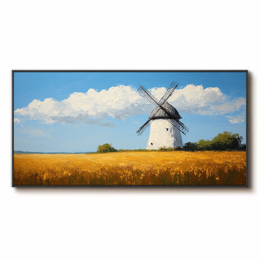 Moulin à vent dans un champ doré