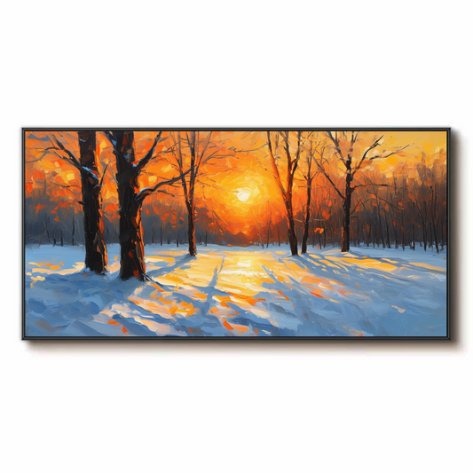 Coucher de soleil d'hiver dans la forêt