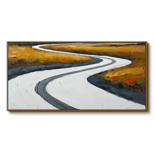 Route sinueuse à travers un champ doré