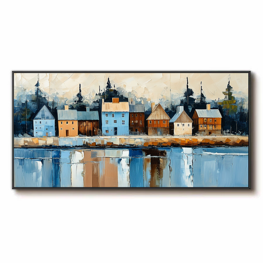 Paysage urbain côtier avec reflets