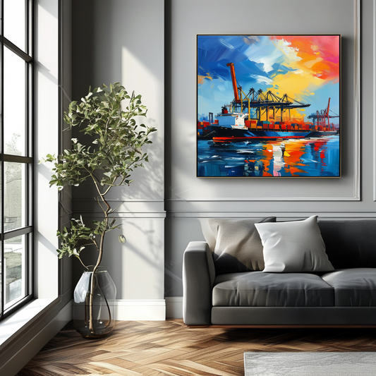 الميناء عند الغسق: سيمفونية من الألوان والتجارة