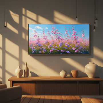 Blossoming Flower Field Under Blue Sky