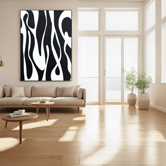 الأشكال السائلة في أحادية اللون: تركيبة تجريدية ديناميكية