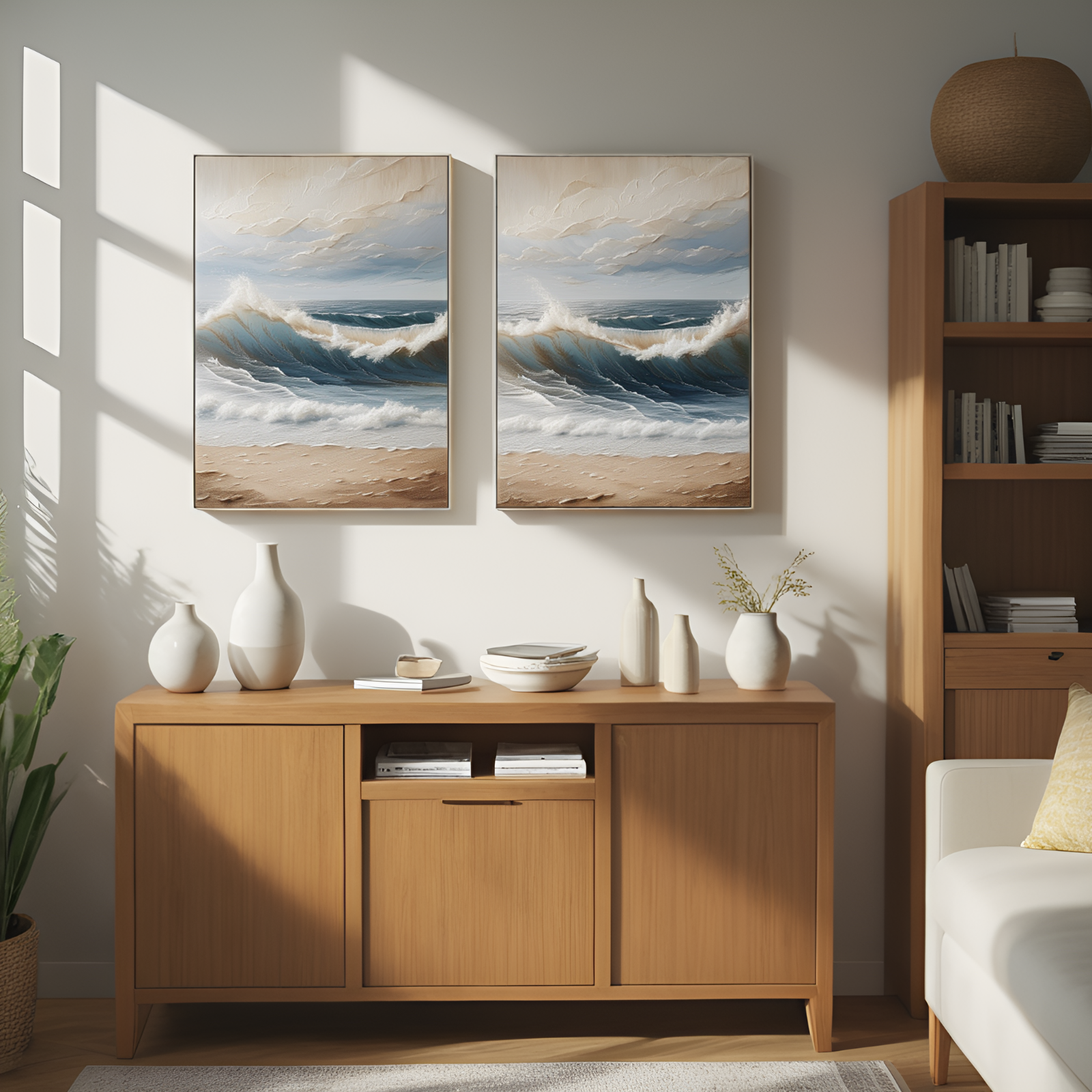 Coastal Reverie: Waves Kissing the Shore – Rainbow Oil Painting