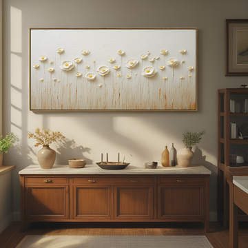 White Flower Meadow in Minimalist Style