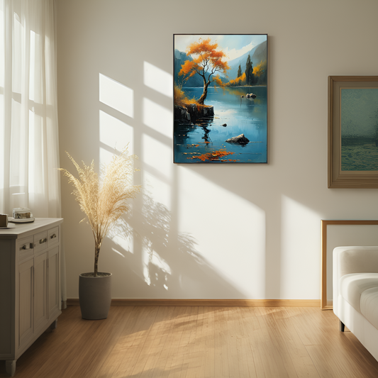 تأملات الخريف على ضفاف البحيرة: سيمفونية من الألوان والهدوء