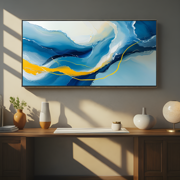 Abstract Fluid Landscape with Blue and Yellow