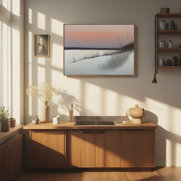 غروب الشمس الشتوي بجانب البحيرة المتجمدة