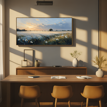 غروب الشمس فوق حقل الزهور البرية