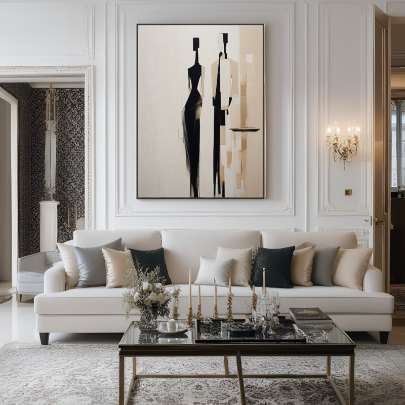 Elegant Encounter: The Abstract Duo in Monochrome Tones