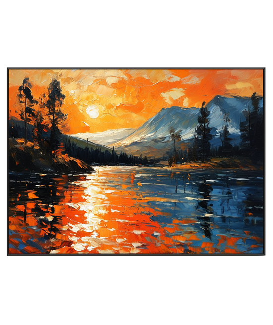 Fiery Sunset over Mountain Lake