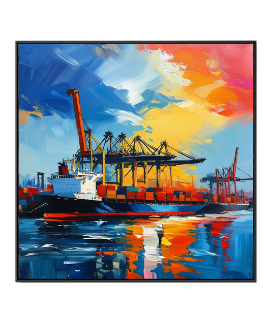 Harbor at Dusk: A Symphony of Colors and Commerce