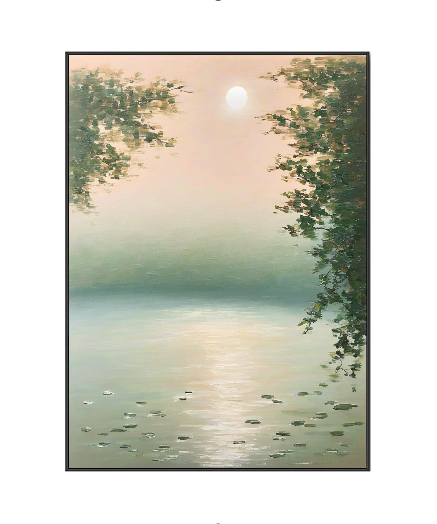 Misty Moonlight over the Lake