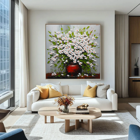Blossoming Elegance in a Scarlet Vase