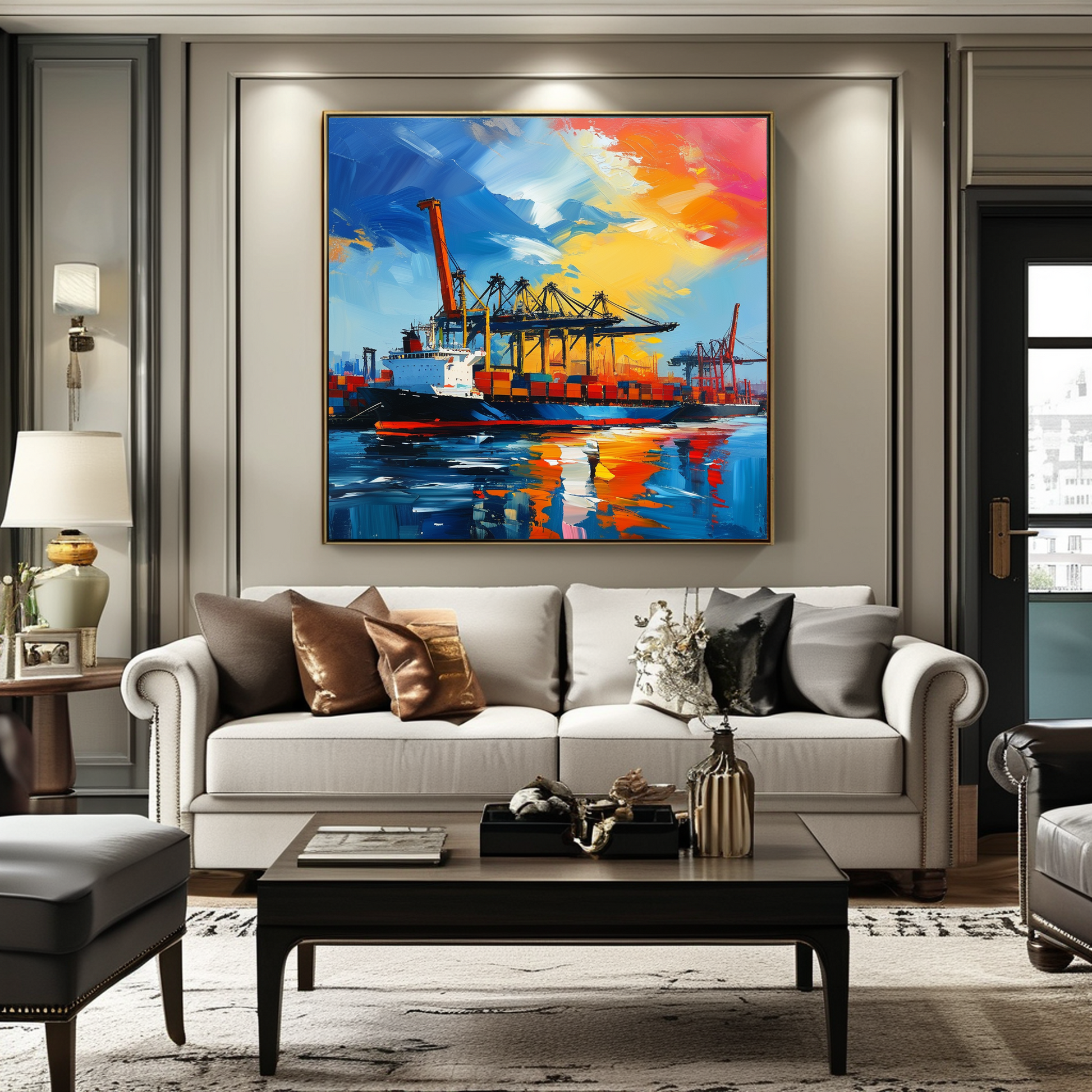 Harbor at Dusk: A Symphony of Colors and Commerce
