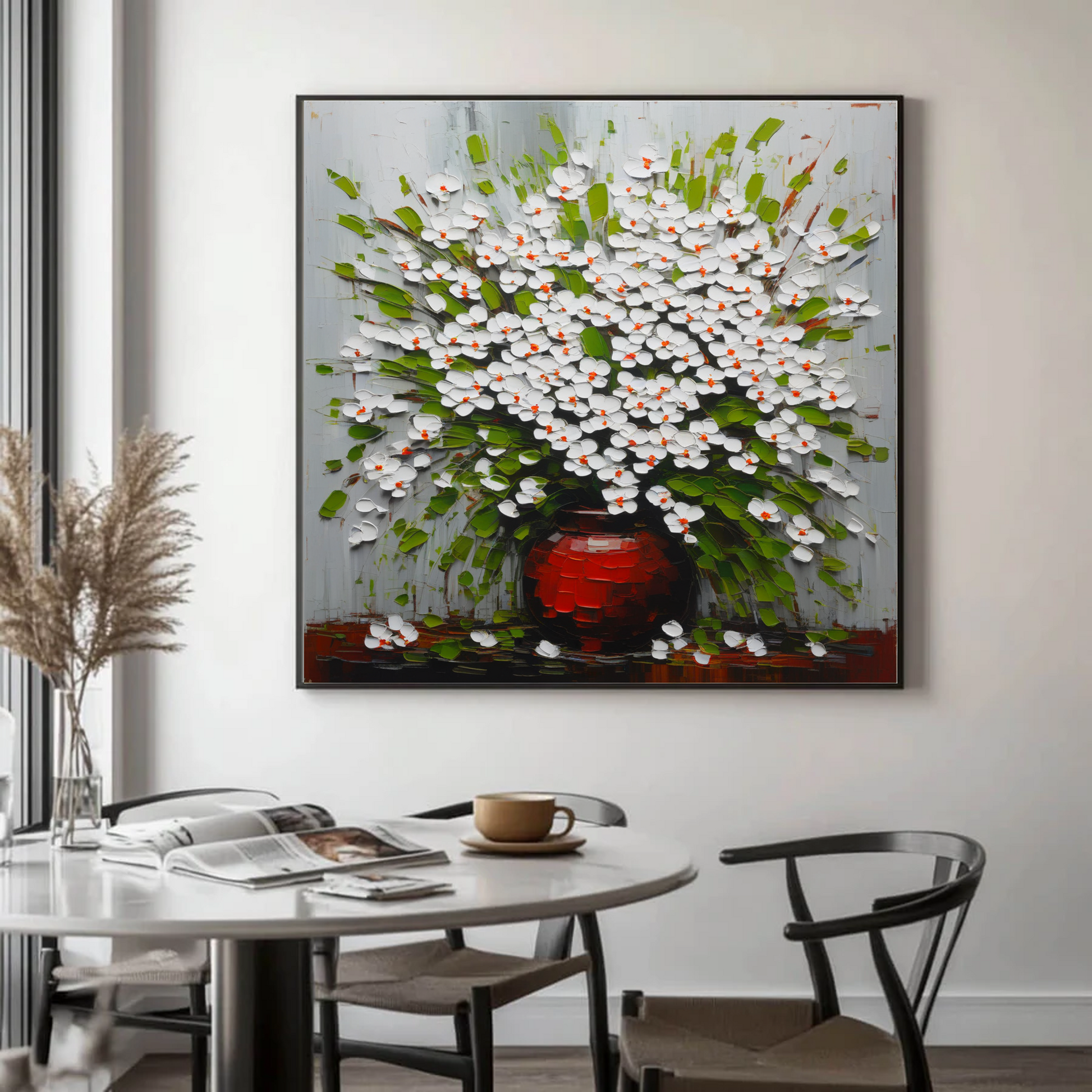 Blossoming Elegance in a Scarlet Vase