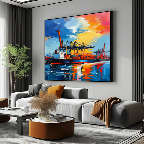 Harbor at Dusk: A Symphony of Colors and Commerce