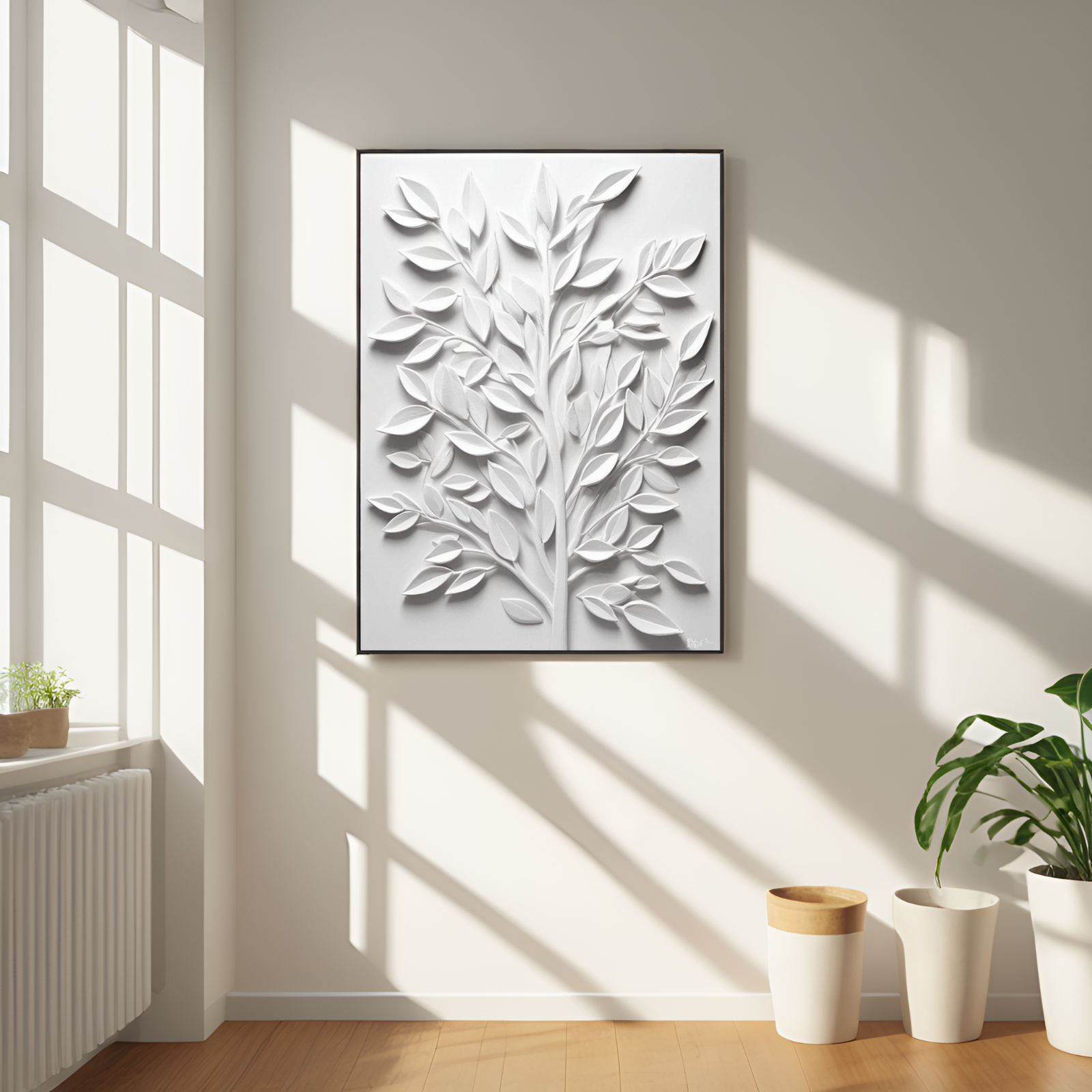 Ethereal White Foliage: The Serenity of a Leafy Branch