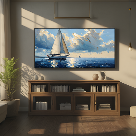 Sailboat on a Serene Sea under Cloudy Sky