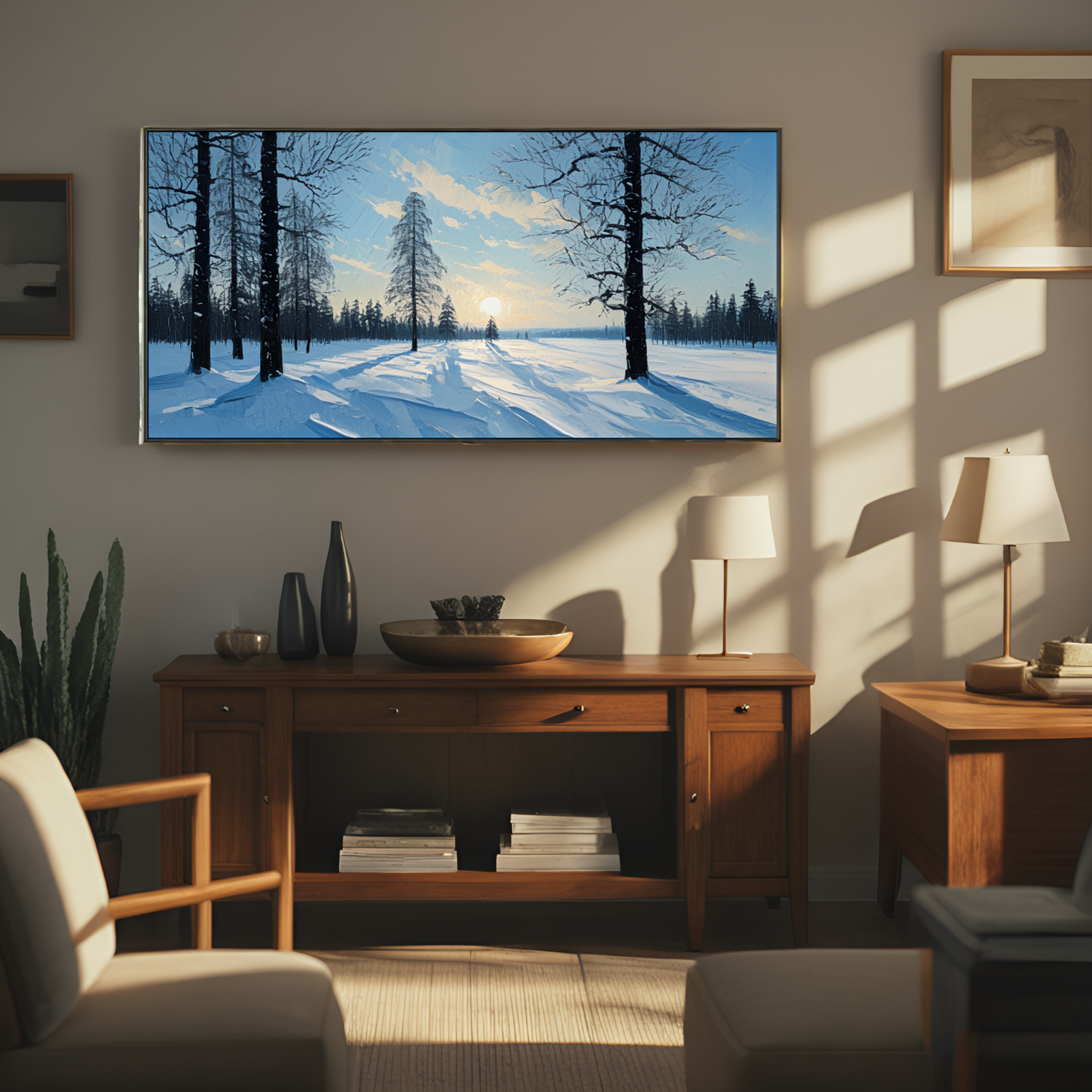 Sunlit Winter Forest Landscape