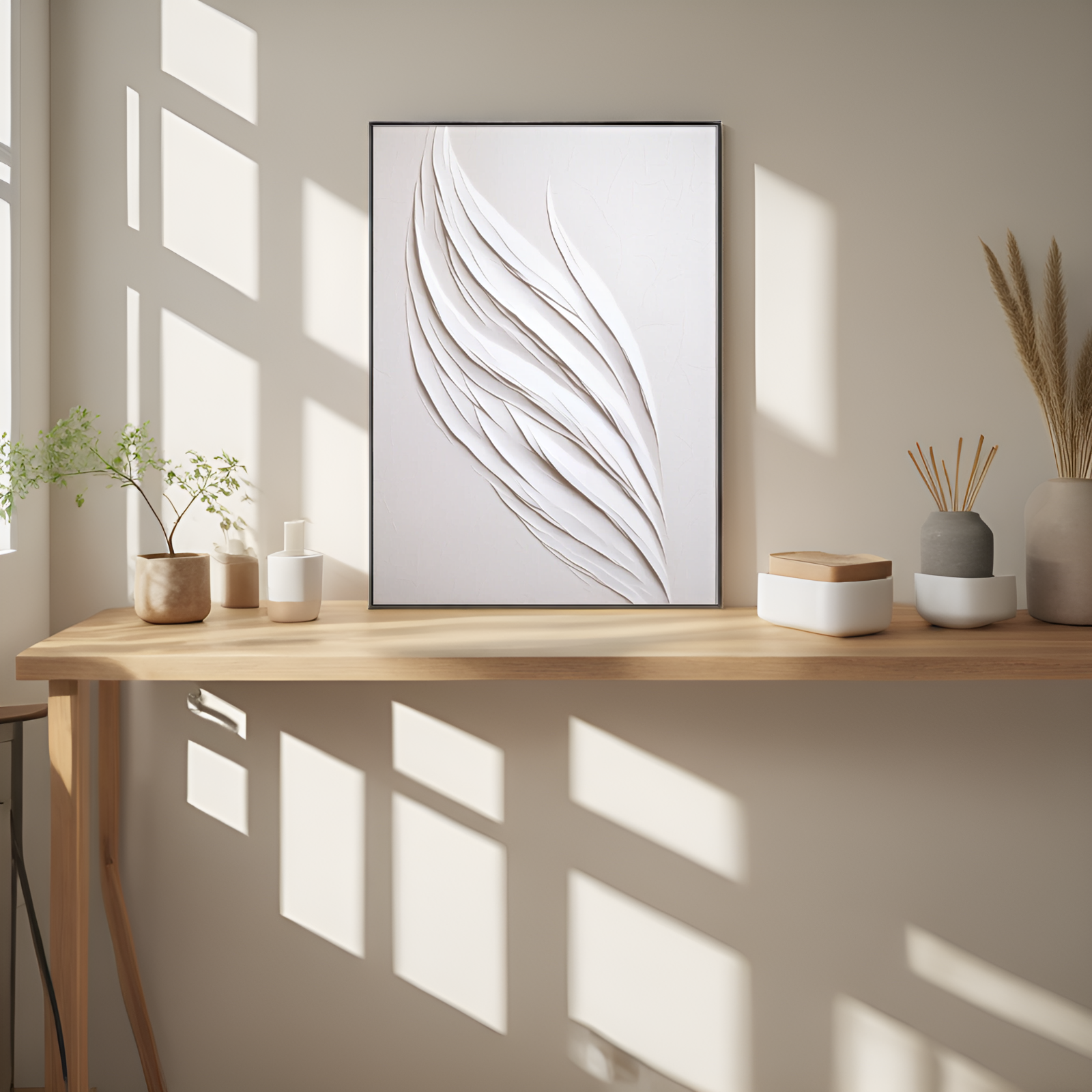 Elegant Whispers of White: The Abstract Foliage - inspired Artwork
