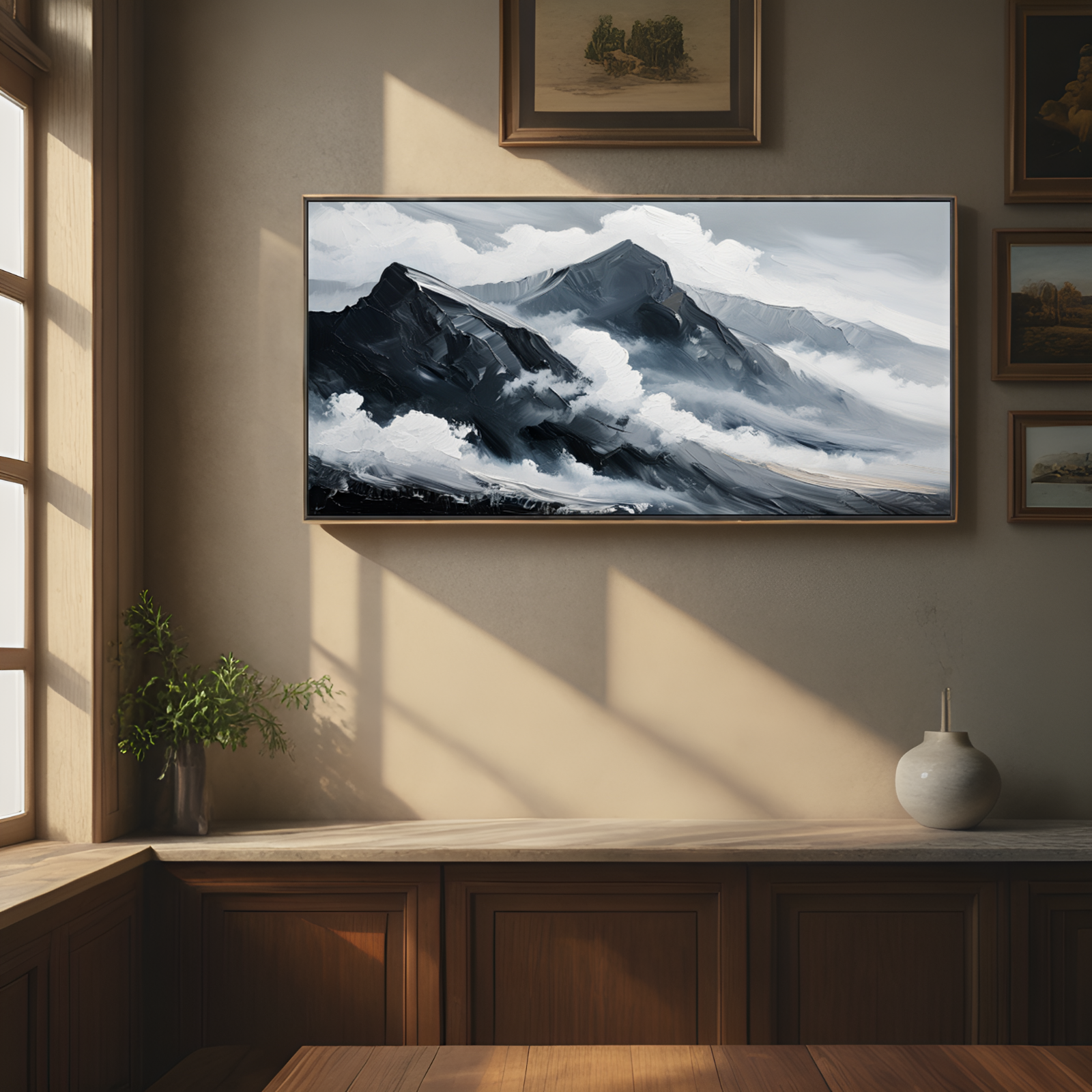 Mountain Peaks Enshrouded in Clouds