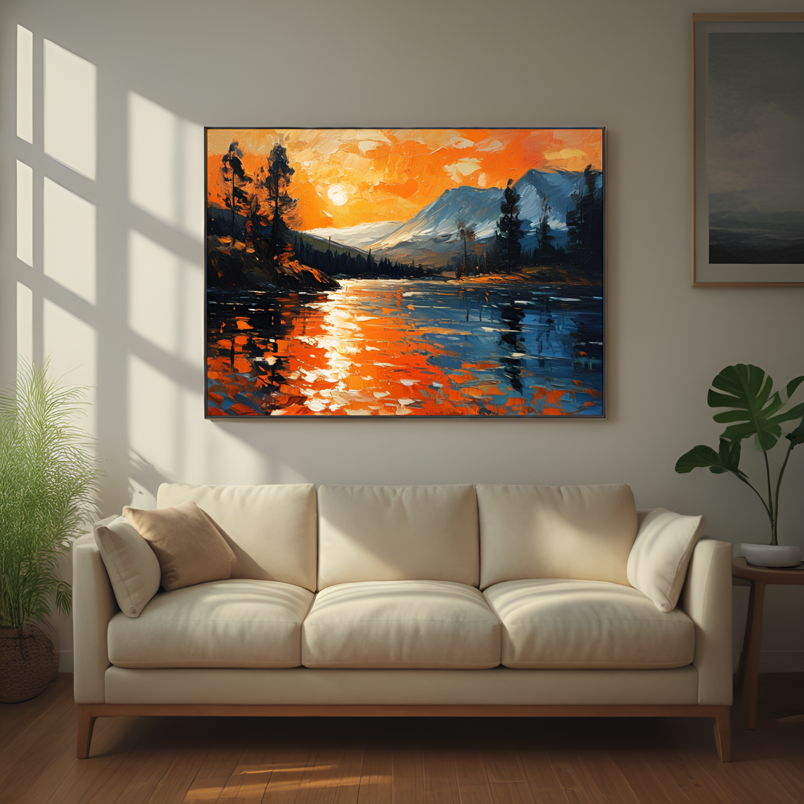 Fiery Sunset over Mountain Lake
