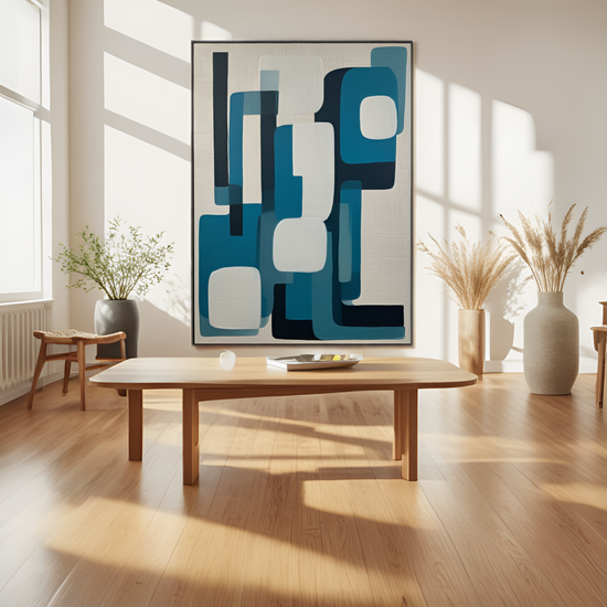Blue - Toned Abstraction: The Interplay of Geometric Forms