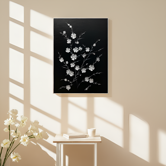 Fleurs d'argent contre la nuit : une danse florale délicate 