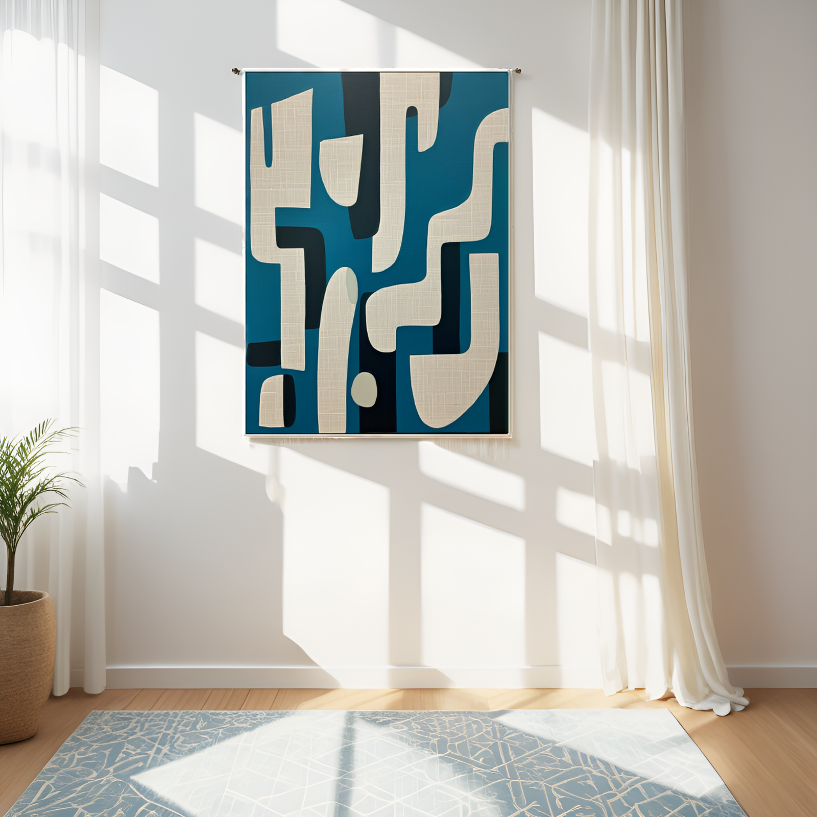 Geometric Reverie in Blue: The Dance of Shapes