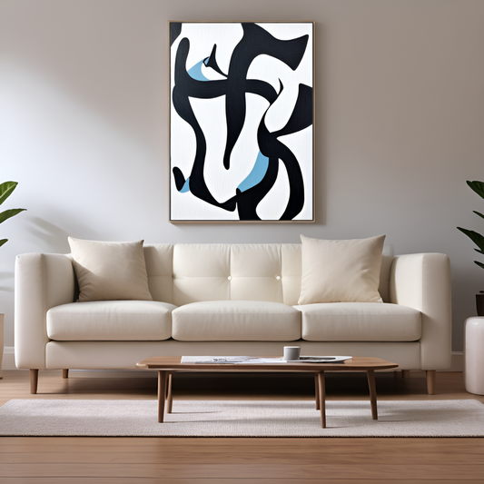 Ethereal Dance of Shapes: A Symphony in Monochrome with a Hint of Blue