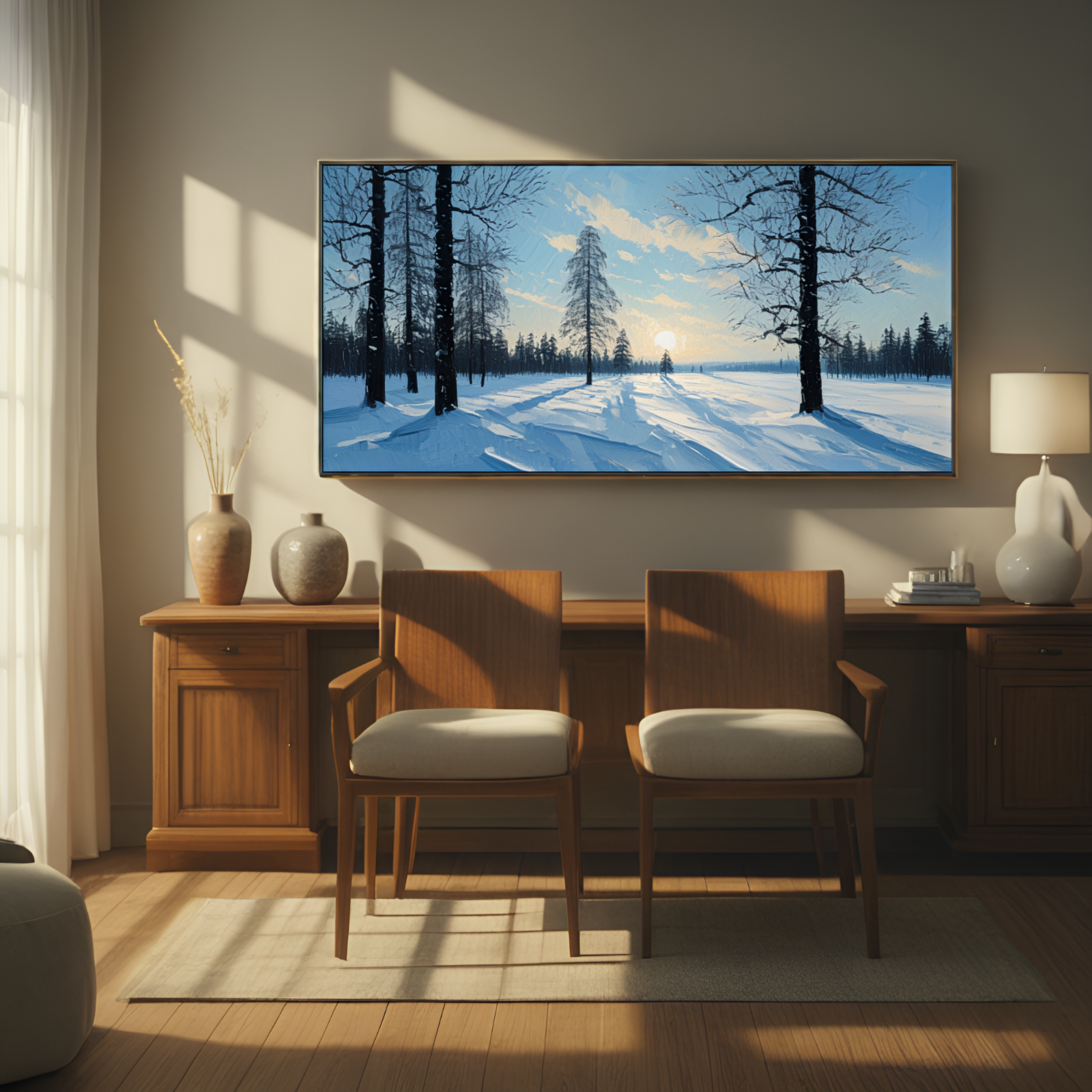 Sunlit Winter Forest Landscape