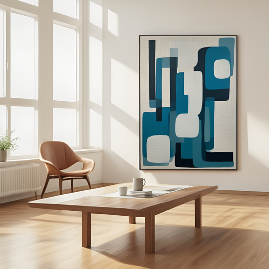 Blue - Toned Abstraction: The Interplay of Geometric Forms