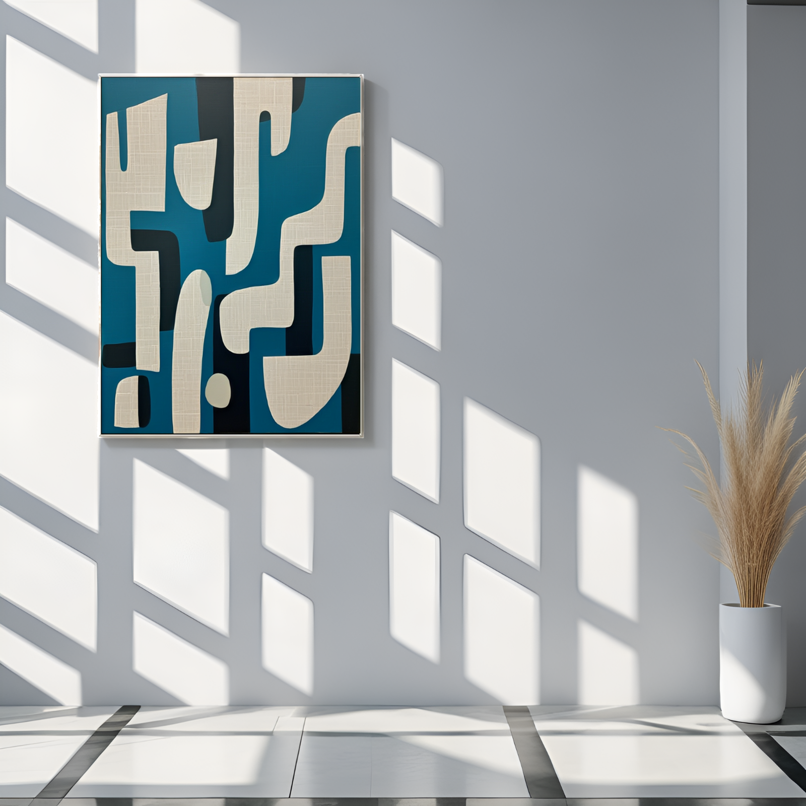 Geometric Reverie in Blue: The Dance of Shapes