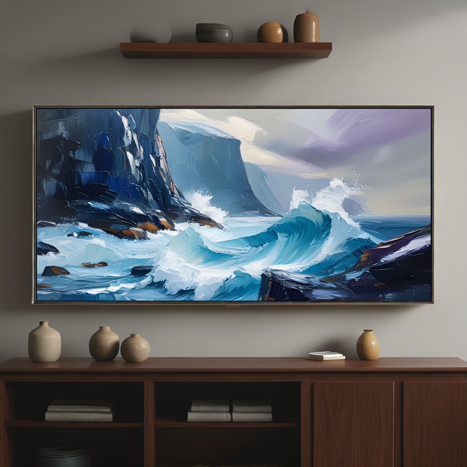 Tempestuous Sea against Rocky Cliffs