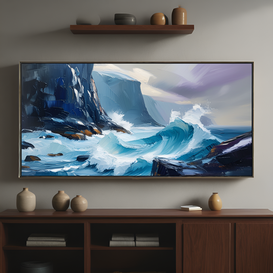 Tempestuous Sea against Rocky Cliffs