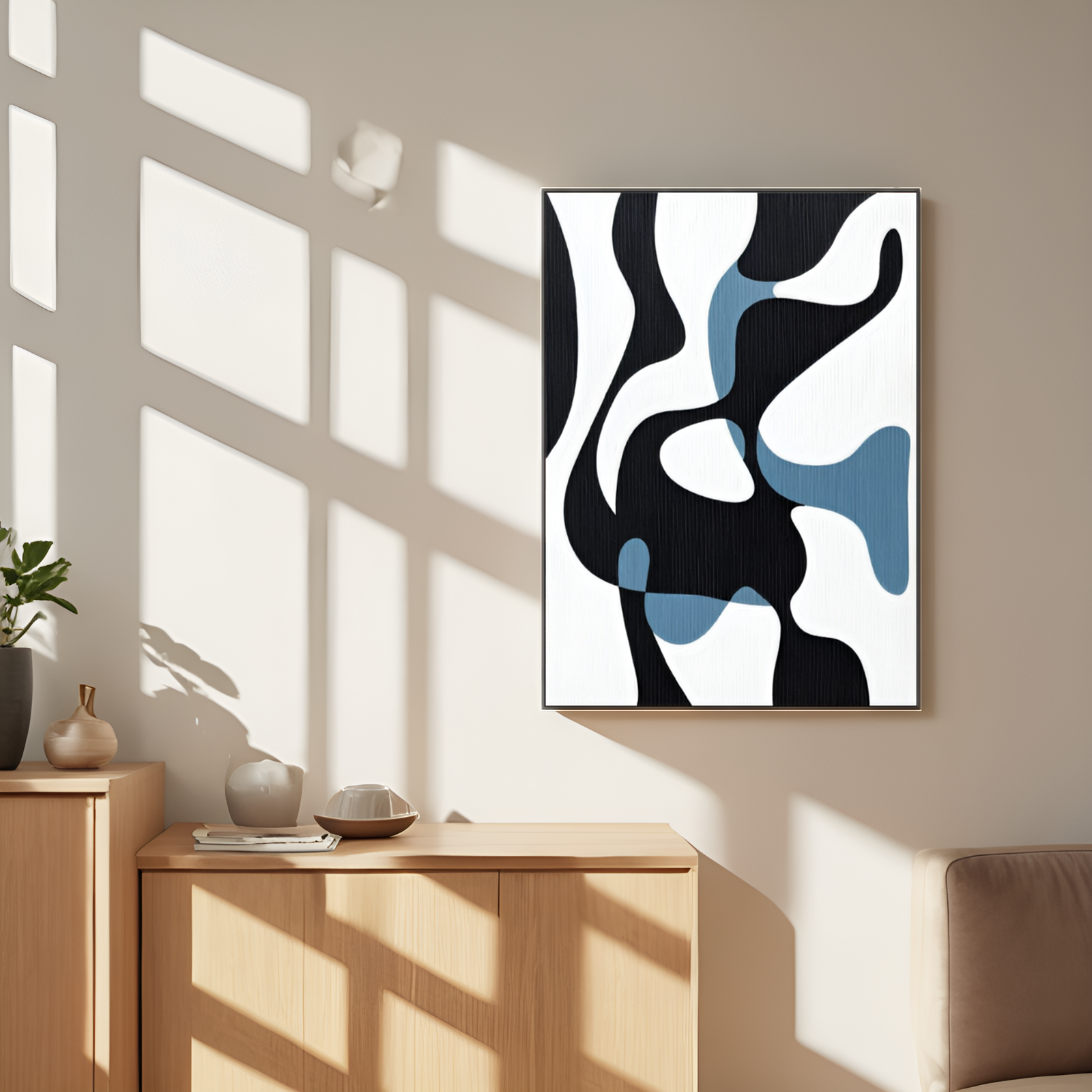 Fluid Abstraction: The Interplay of Shapes in Monochrome and Blue