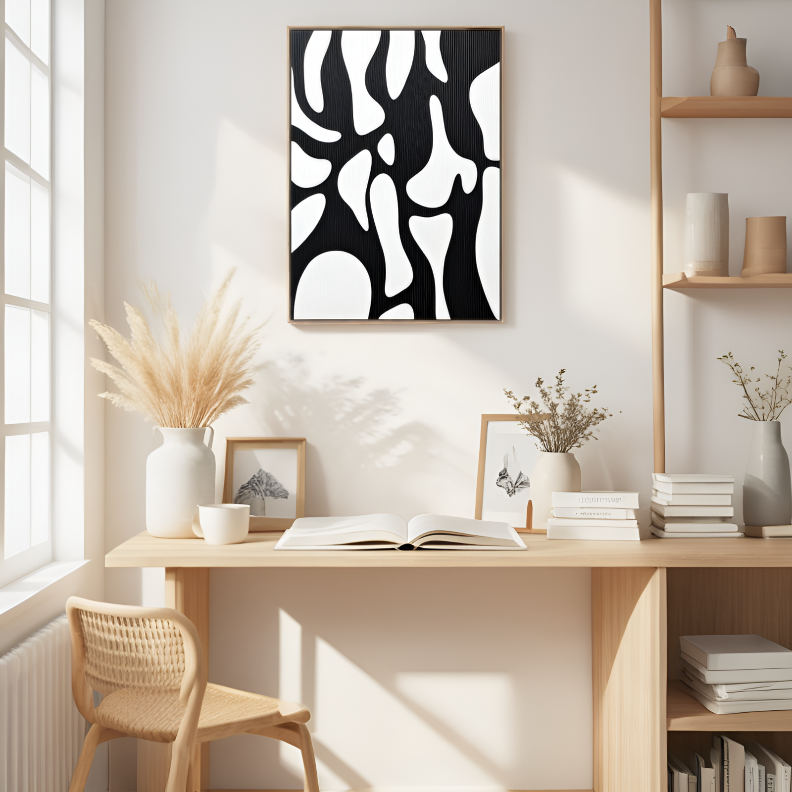 Abstraction entrelacée : la danse du noir et du blanc 
