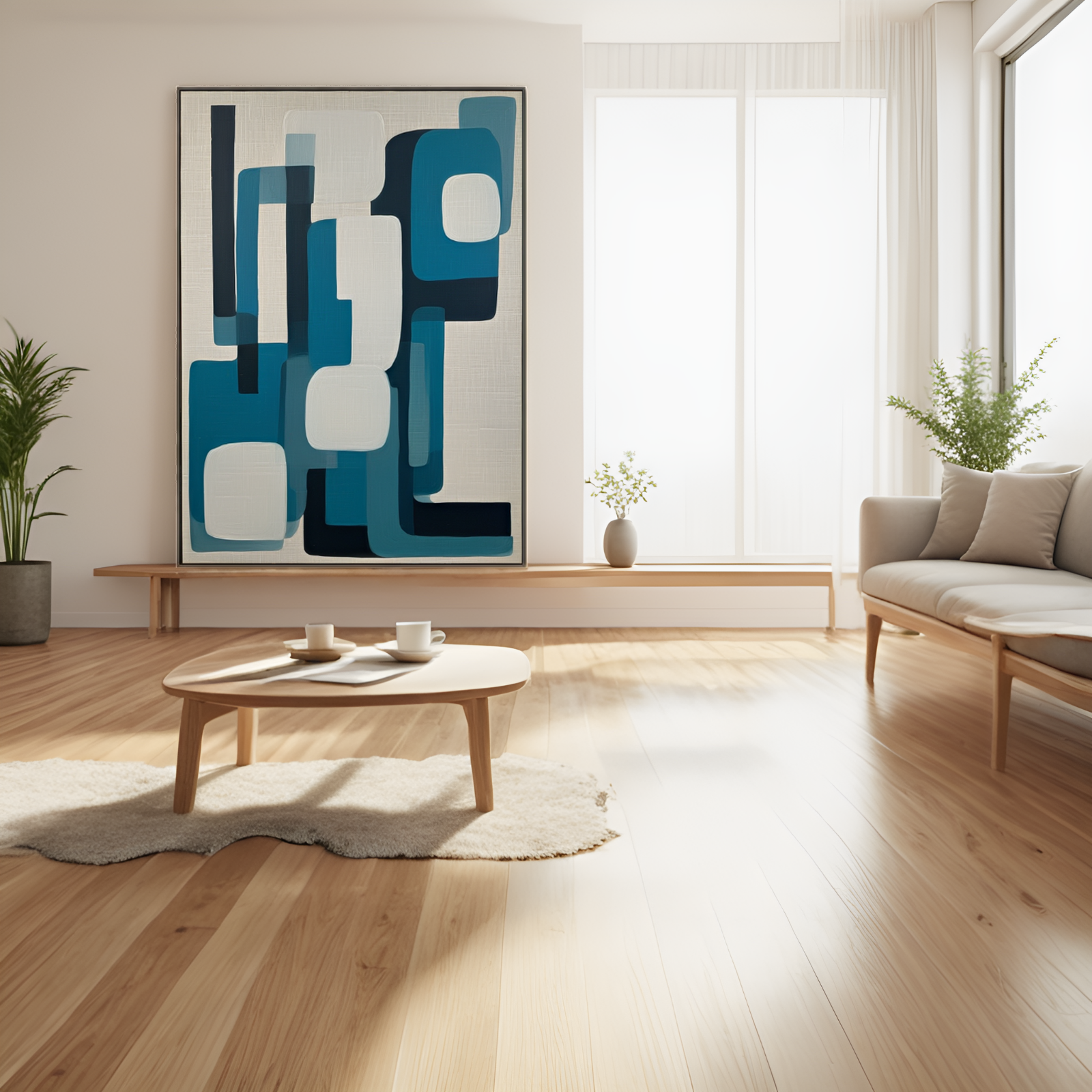 Blue - Toned Abstraction: The Interplay of Geometric Forms