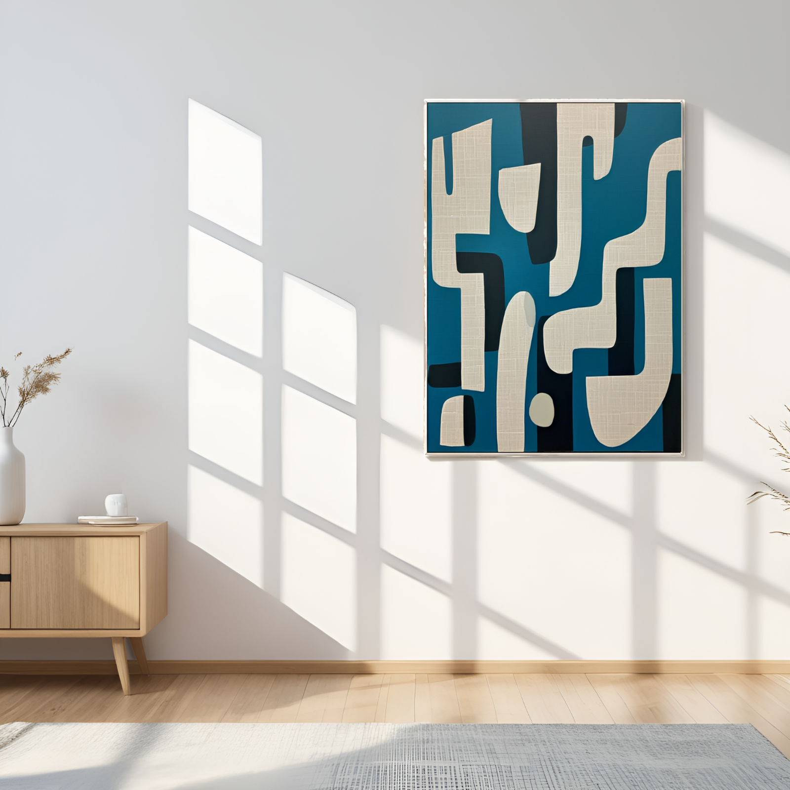 Geometric Reverie in Blue: The Dance of Shapes