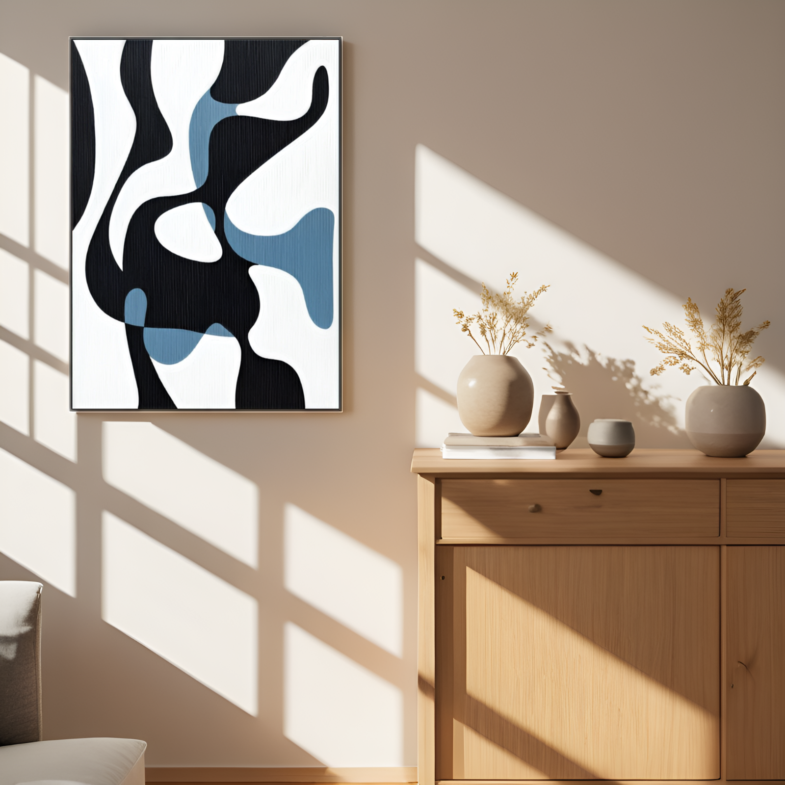 Fluid Abstraction: The Interplay of Shapes in Monochrome and Blue