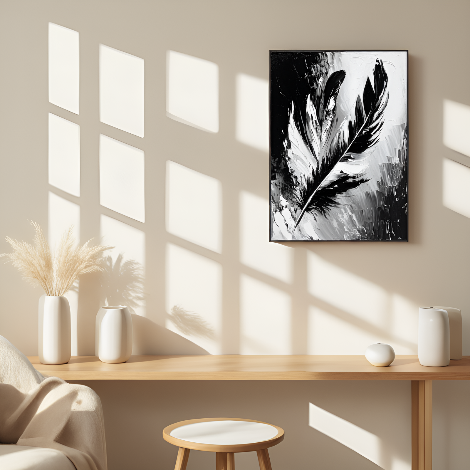 Ethereal Impressions: The Monochrome Feather