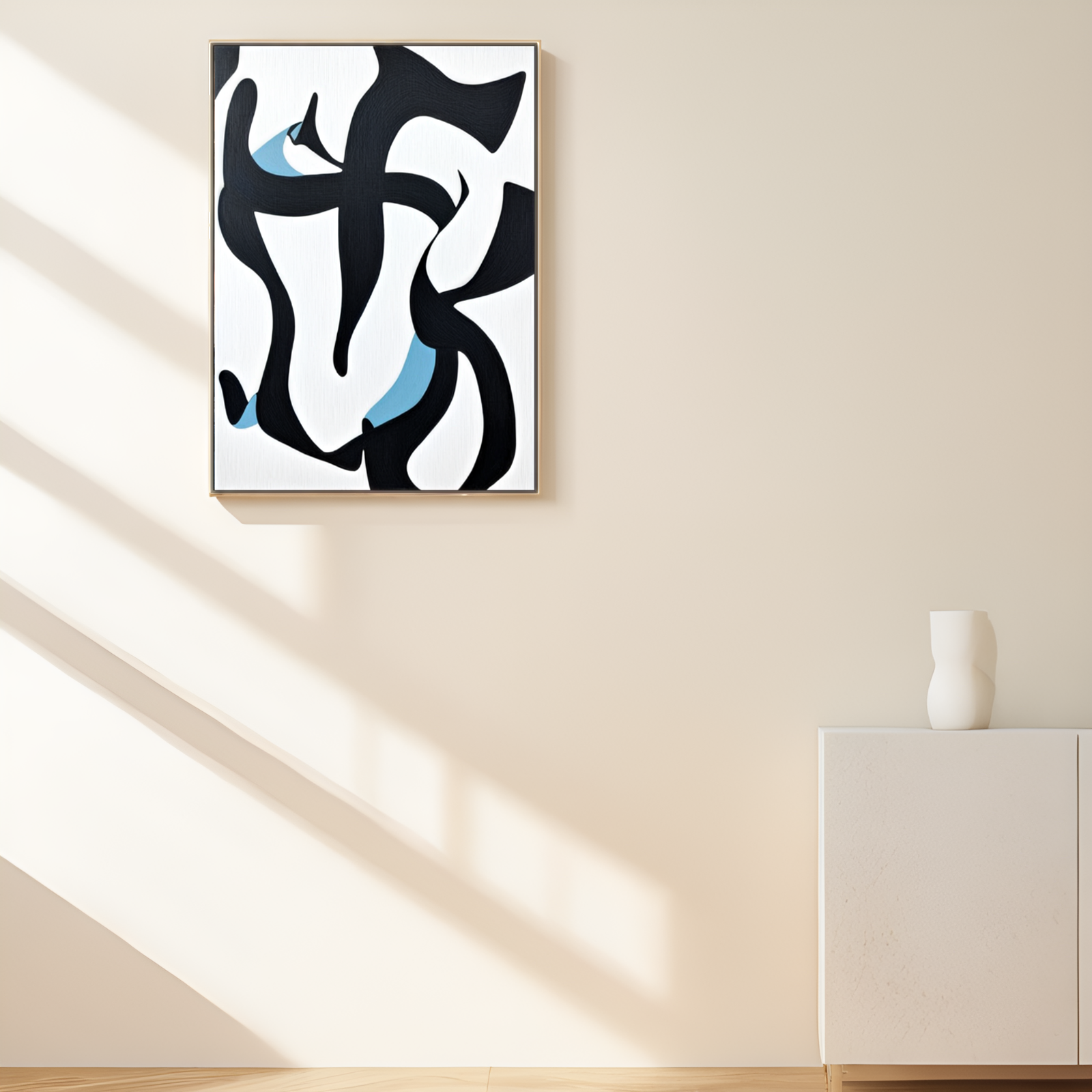 Ethereal Dance of Shapes: A Symphony in Monochrome with a Hint of Blue