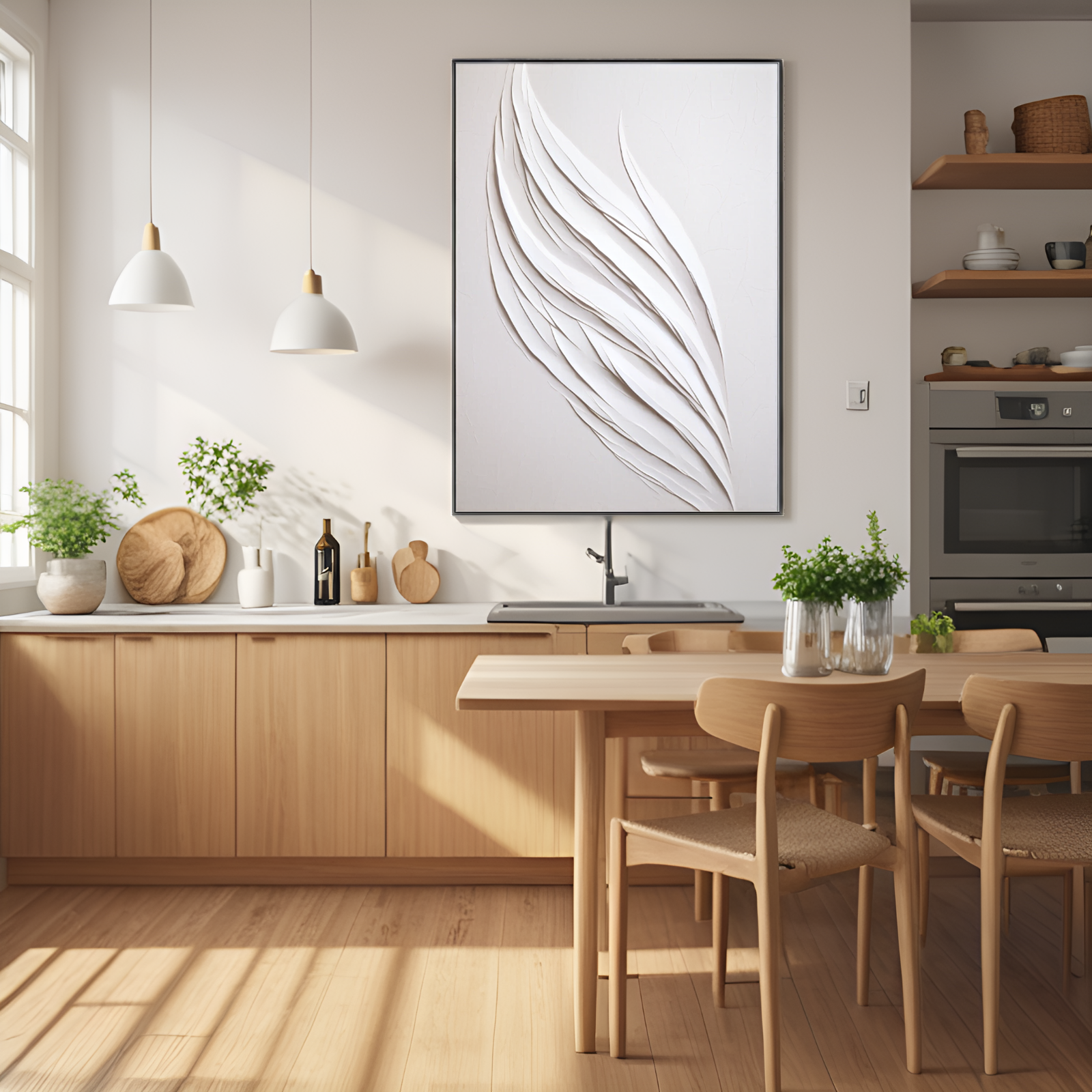 Elegant Whispers of White: The Abstract Foliage - inspired Artwork
